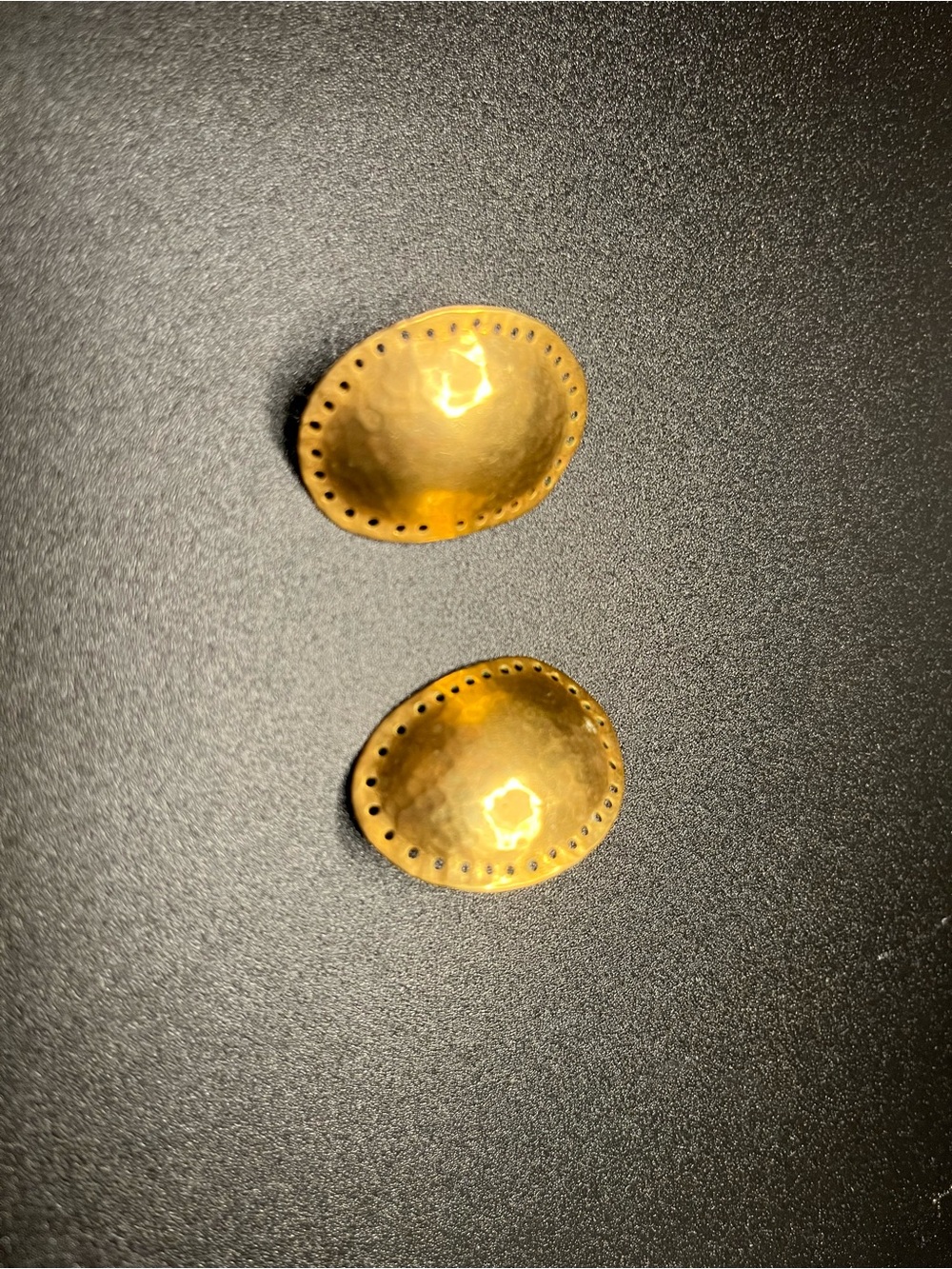 Classic Gold Oval Stud Earrings with Decorative Perforated Edge